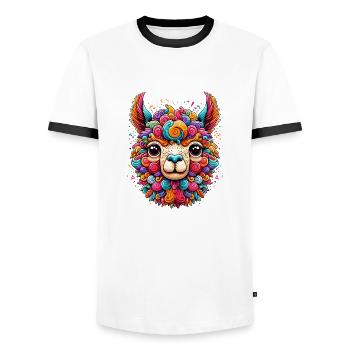 ALPACA CONFETTI COLORFUL COLORFUL RAINBOW TRIBAL - Men's Ringer Shirt - white/black - Front - AI Model Female 172 light (172cm) & AI Model Male 178 dark (178cm)