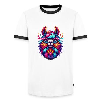ALPACA CONFETTI COLORFUL VARIEGATED RAINBOW WOOL - Men's Ringer Shirt - white/black - Front - AI Model Female 172 light (172cm) & AI Model Male 178 dark (178cm)