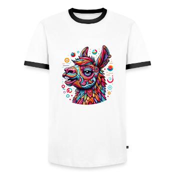 ALPACA HIPPIE TATTOO COLORFUL COLORFUL RAINBOW - Men's Ringer Shirt - white/black - Front - AI Model Female 172 light (172cm) & AI Model Male 178 dark (178cm)