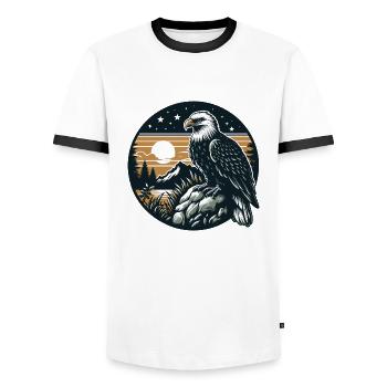 ADLER GREIFVOGEL HABICHT JÄGER FLUG MAJESTÄT FEDER - Männer Kontrast-T-Shirt - Weiß/Schwarz - Vorne - AI Model Female 172 light (172cm) & AI Model Male 178 dark (178cm)