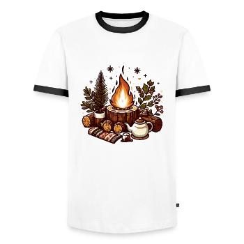 FIRE PIT WINTER CHRISTMAS SCARF TEAPOT GREEN - Men's Ringer Shirt - white/black - Front - AI Model Female 172 light (172cm) & AI Model Male 178 dark (178cm)