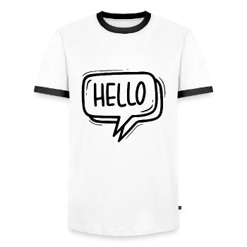 HELLO SPEECH BUBBLE GREETING SALUTATION WELCOME - Men's Ringer Shirt - white/black - Front - AI Model Female 172 light (172cm) & AI Model Male 178 dark (178cm)
