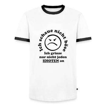 Lustiger Spruch: Ich grinse nicht jeden Idioten an - Männer Kontrast-T-Shirt - Weiß/Schwarz - Vorne - AI Model Female 172 light (172cm) & AI Model Male 178 dark (178cm)