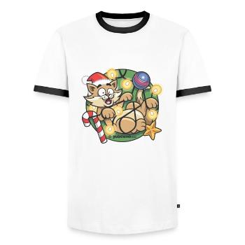 Christmas Cat - Men's Ringer Shirt - white/black - Front - AI Model Female 172 light (172cm) & AI Model Male 178 dark (178cm)