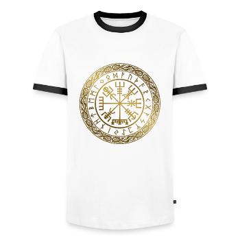 Vegvisir - Viking Navigation Compass - Men's Ringer Shirt - white/black - Front - AI Model Female 172 light (172cm) & AI Model Male 178 dark (178cm)