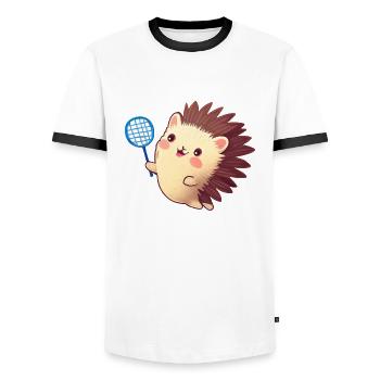Igel spielt Tennis - Männer Kontrast-T-Shirt - Weiß/Schwarz - Vorne - AI Model Female 172 light (172cm) & AI Model Male 178 dark (178cm)