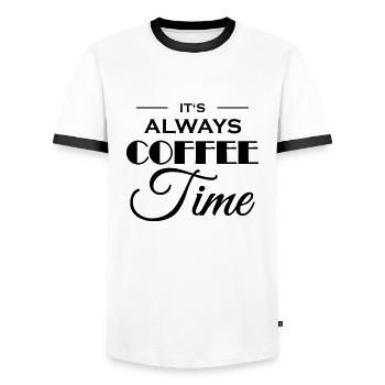 It's always coffee time - T-shirt contrasté Homme - blanc/noir - Devant - AI Model Female 172 light (172cm) & AI Model Male 178 dark (178cm)