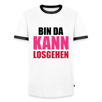Bin da kann losgehen - Männer Kontrast-T-Shirt - Weiß/Schwarz - Vorne - AI Model Female 172 light (172cm) & AI Model Male 178 dark (178cm)