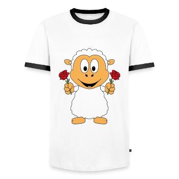 SCHAF - BLUMEN - TIER - KIND - BABY - Männer Kontrast-T-Shirt - Weiß/Schwarz - Vorne - AI Model Female 172 light (172cm) & AI Model Male 178 dark (178cm)