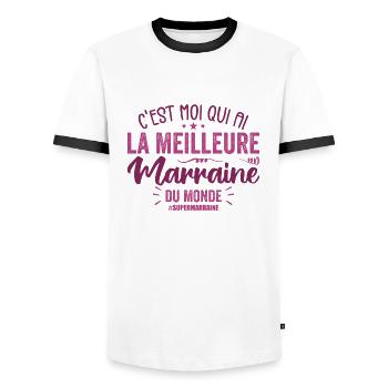 Meilleure Marraine Super Marraine Cadeau Marraine - T-shirt contrasté Homme - blanc/noir - Devant - AI Model Female 172 light (172cm) & AI Model Male 178 dark (178cm)