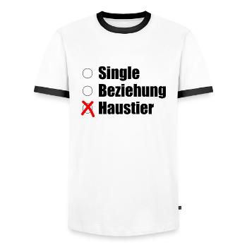 Single / Beziehung / Haustier - Männer Kontrast-T-Shirt - Weiß/Schwarz - Vorne - AI Model Female 172 light (172cm) & AI Model Male 178 dark (178cm)