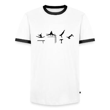 Gymnastics, Gymnast - Men's Ringer Shirt - white/black - Front - AI Model Female 172 light (172cm) & AI Model Male 178 dark (178cm)