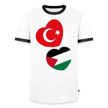 Turkey - Palestine - Men's Ringer Shirt - white/black - Front - AI Model Female 172 light (172cm) & AI Model Male 178 dark (178cm)
