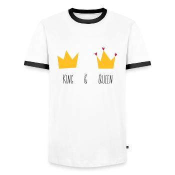 King and Queen Krone Herz Braut Bräutigam Mr Mrs & - Männer Kontrast-T-Shirt - Weiß/Schwarz - Vorne - AI Model Female 172 light (172cm) & AI Model Male 178 dark (178cm)