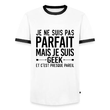 Je Ne Suis Pas Parfait Mais Je Suis GEEK - T-shirt contrasté Homme - blanc/noir - Devant - AI Model Female 172 light (172cm) & AI Model Male 178 dark (178cm)