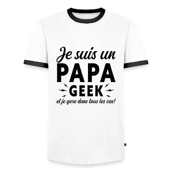 Papa GEEK - T-shirt contrasté Homme - blanc/noir - Devant - AI Model Female 172 light (172cm) & AI Model Male 178 dark (178cm)