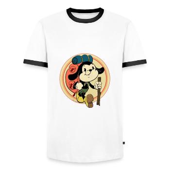 vintage backpacker cartoon - Men's Ringer Shirt - white/black - Front - AI Model Female 172 light (172cm) & AI Model Male 178 dark (178cm)