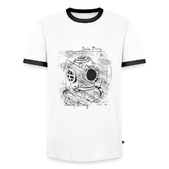 Diving Helmet Sketch Diving Retro Da Vinci - Men's Ringer Shirt - white/black - Front - AI Model Female 172 light (172cm) & AI Model Male 178 dark (178cm)