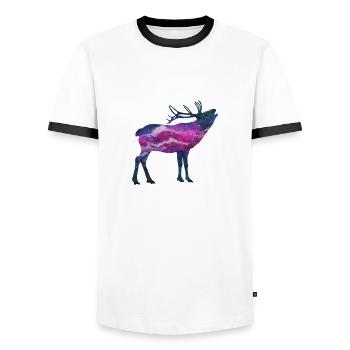 Space deer - Men's Ringer Shirt - white/black - Front - AI Model Female 172 light (172cm) & AI Model Male 178 dark (178cm)