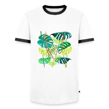 forêt tropicale monstera - T-shirt contrasté Homme - blanc/noir - Devant - AI Model Female 172 light (172cm) & AI Model Male 178 dark (178cm)