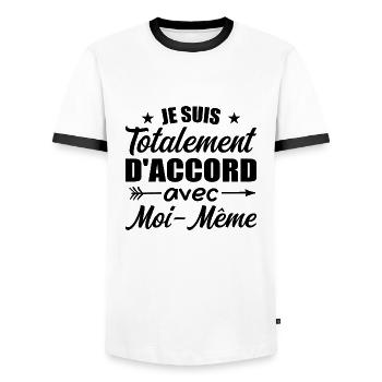 I totally agree with myself - Men's Ringer Shirt - white/black - Front - AI Model Female 172 light (172cm) & AI Model Male 178 dark (178cm)