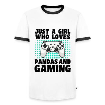 Gamer and Pandas Video Games and Eco-Friendly Adventure - Men's Ringer Shirt - white/black - Front - AI Model Female 172 light (172cm) & AI Model Male 178 dark (178cm)
