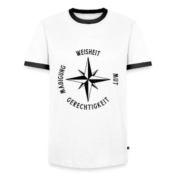 Stoische Kardinaltugend Stoizismus Stoa Tugend - Männer Kontrast-T-Shirt - Weiß/Schwarz - Vorne - AI Model Female 172 light (172cm) & AI Model Male 178 dark (178cm)