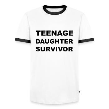 Teenage Daughter Survivor - Männer Kontrast-T-Shirt - Weiß/Schwarz - Vorne - AI Model Female 172 light (172cm) & AI Model Male 178 dark (178cm)