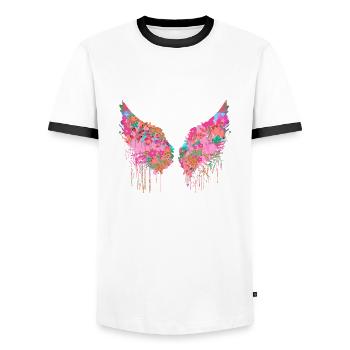 Angelwings,Wings,Colorful,Angel Wings,Flowers - Men's Ringer Shirt - white/black - Front - AI Model Female 172 light (172cm) & AI Model Male 178 dark (178cm)