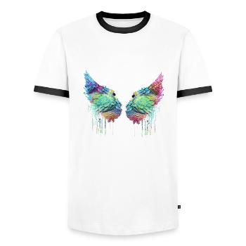 Angelwings,Wings,Watercolor,Colorful,Angel Wings - Men's Ringer Shirt - white/black - Front - AI Model Female 172 light (172cm) & AI Model Male 178 dark (178cm)