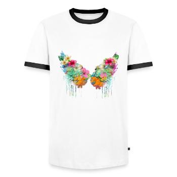 Angelwings,Wings,Colorful,Angel Wings,Flowers - Men's Ringer Shirt - white/black - Front - AI Model Female 172 light (172cm) & AI Model Male 178 dark (178cm)