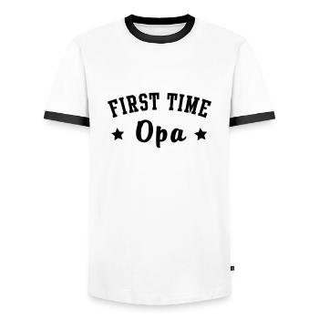FIRST TIME Opa - Men's Ringer Shirt - white/black - Front - AI Model Female 172 light (172cm) & AI Model Male 178 dark (178cm)