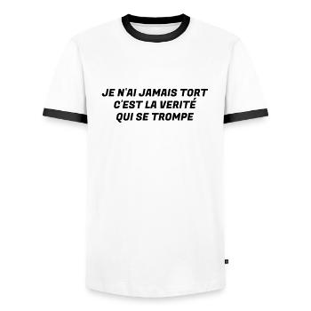 Humour - Drôle - Blague - Rire - Fun - Cool - T-shirt contrasté Homme - blanc/noir - Devant - AI Model Female 172 light (172cm) & AI Model Male 178 dark (178cm)