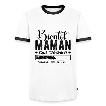 Soon mom who is tearing up, please wait mother - Men's Ringer Shirt - white/black - Front - AI Model Female 172 light (172cm) & AI Model Male 178 dark (178cm)