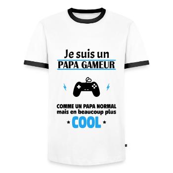 Je suis un papa gameur, fête des pères, noël - T-shirt contrasté Homme - blanc/noir - Devant - AI Model Female 172 light (172cm) & AI Model Male 178 dark (178cm)