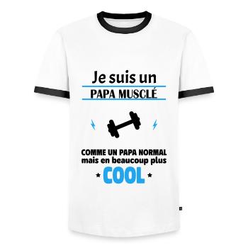 Je suis un papa musclé, fête des pères, noël - T-shirt contrasté Homme - blanc/noir - Devant - AI Model Female 172 light (172cm) & AI Model Male 178 dark (178cm)