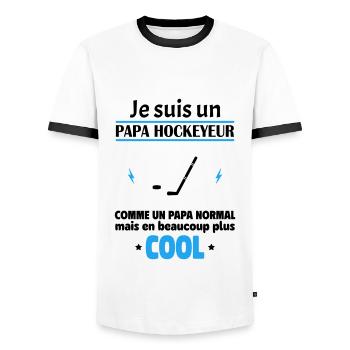 Je suis un papa hockeyeur, fête des pères, noël - T-shirt contrasté Homme - blanc/noir - Devant - AI Model Female 172 light (172cm) & AI Model Male 178 dark (178cm)