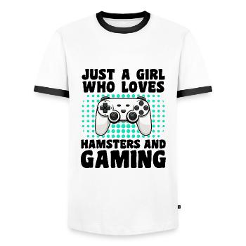 Gamer und Hamster: Videospiele und kleine Gefährten - Männer Kontrast-T-Shirt - Weiß/Schwarz - Vorne - AI Model Female 172 light (172cm) & AI Model Male 178 dark (178cm)