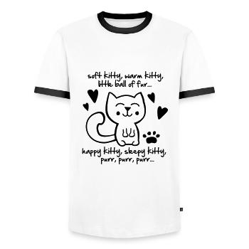 soft kitty, warm kitty, little ball of fur... - Men's Ringer Shirt - white/black - Front - AI Model Female 172 light (172cm) & AI Model Male 178 dark (178cm)
