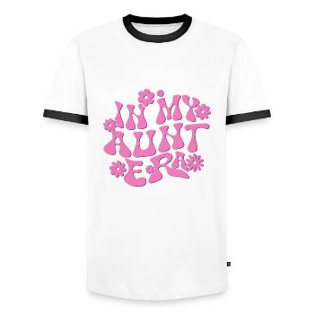 In My Aunt Era Baby Announcement for Aunt Mother's - T-shirt contrasté Homme - blanc/noir - Devant - AI Model Female 172 light (172cm) & AI Model Male 178 dark (178cm)