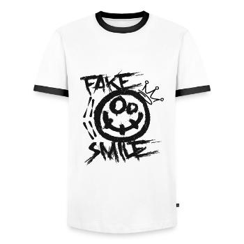 Faux sourire - T-shirt contrasté Homme - blanc/noir - Devant - AI Model Female 172 light (172cm) & AI Model Male 178 dark (178cm)