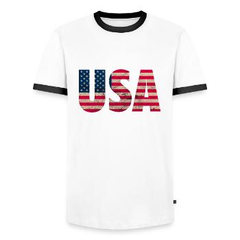 USA Amerika Stars and Stripes Used Look - Männer Kontrast-T-Shirt - Weiß/Schwarz - Vorne - AI Model Female 172 light (172cm) & AI Model Male 178 dark (178cm)