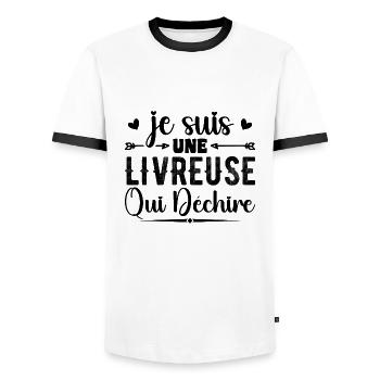 Ich bin ein Liefermädchen, das rockt - Männer Kontrast-T-Shirt - Weiß/Schwarz - Vorne - AI Model Female 172 light (172cm) & AI Model Male 178 dark (178cm)