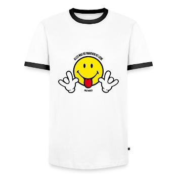 SmileyWorld - Alles was Sie brauchen ist Liebe - Männer Kontrast-T-Shirt - Weiß/Schwarz - Vorne - AI Model Female 172 light (172cm) & AI Model Male 178 dark (178cm)