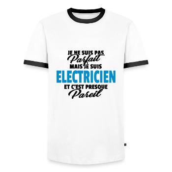 Pas parfait mais electricien - T-shirt contrasté Homme - blanc/noir - Devant - AI Model Female 172 light (172cm) & AI Model Male 178 dark (178cm)