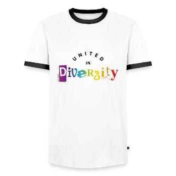 diversity / diversity 2 - Men's Ringer Shirt - white/black - Front - AI Model Female 172 light (172cm) & AI Model Male 178 dark (178cm)