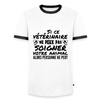 Vétérinaire Cadeau Humour - T-shirt contrasté Homme - blanc/noir - Devant - AI Model Female 172 light (172cm) & AI Model Male 178 dark (178cm)