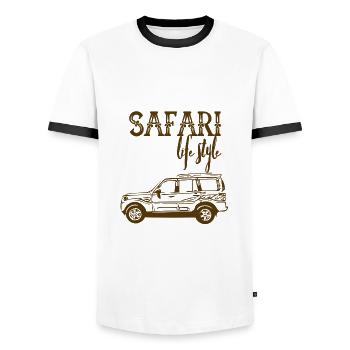 SAFARI LIFE STYLE JEEP - Männer Kontrast-T-Shirt - Weiß/Schwarz - Vorne - AI Model Female 172 light (172cm) & AI Model Male 178 dark (178cm)