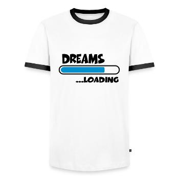 Dreams loading - Men's Ringer Shirt - white/black - Front - AI Model Female 172 light (172cm) & AI Model Male 178 dark (178cm)