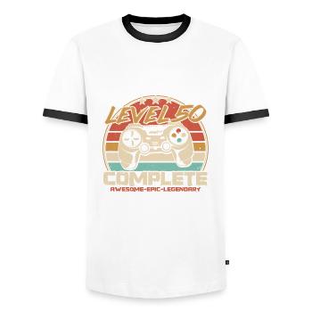50 Geburtstag Gamer Level 50 Freigeschaltet - Männer Kontrast-T-Shirt - Weiß/Schwarz - Vorne - AI Model Female 172 light (172cm) & AI Model Male 178 dark (178cm)